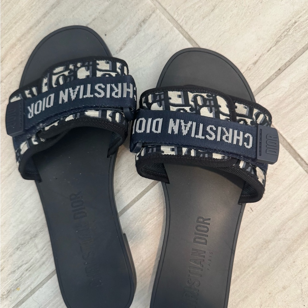 Christian Dior Black Women's Dio(r)evolution Slide Sandals Oblique Fabric 39